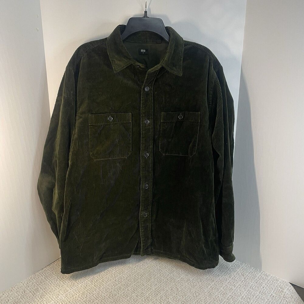 Uniqlo Mens M Green Corduroy Long Sleeve Overshirt Cotton Jacket Shacket